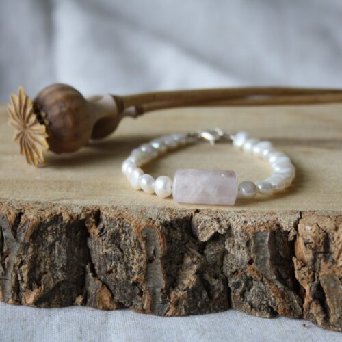 Parel en rozenkwarts armband