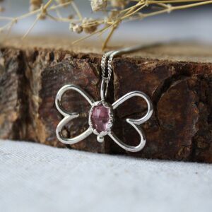 Zilveren Vlinder Hanger met Roze Toermalijn