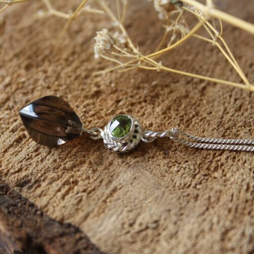 Zilveren Peridoot en Rookkwarts Hanger
